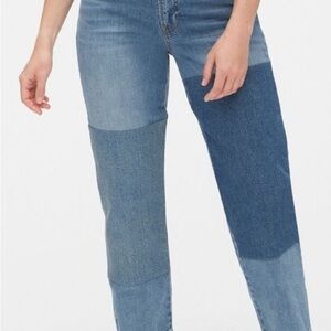 GAP Women's Blue Patchwork Straight Leg Jeans